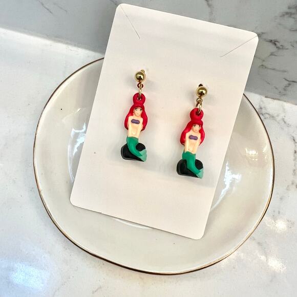 Rare Vintage Applause Disney Little Mermaid Ariel Earrings Stud dangle Age 3 up - Picture 4 of 6